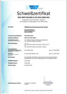 Schweißzertifikat EN1090-2 2023